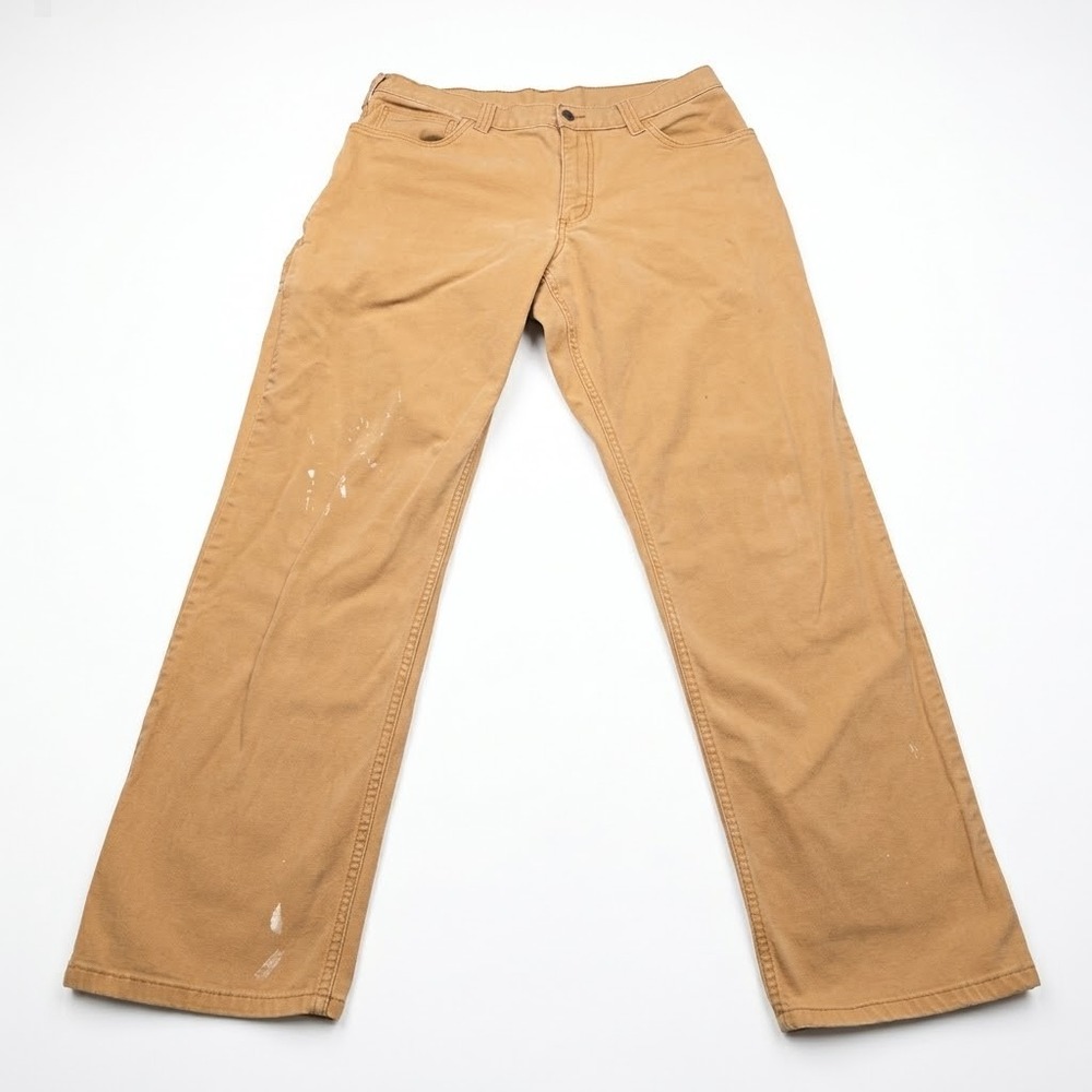 Carhartt 102517 Mens 34x32 Relaxed Fit Rugged Flex Canvas Work Pants Tan Paint